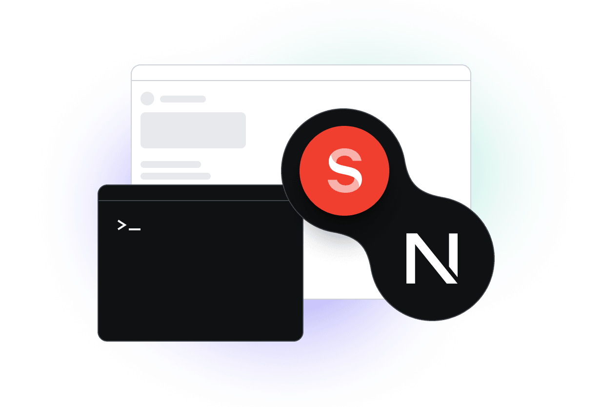 An illustration of a browser window, a terminal window, the Sanity.io logo and the NextJS logo